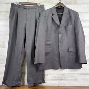 Hunt Club Grey Wool Cashmere Suit Jacket Pleated Cuffed Pants Size 42R 34x29